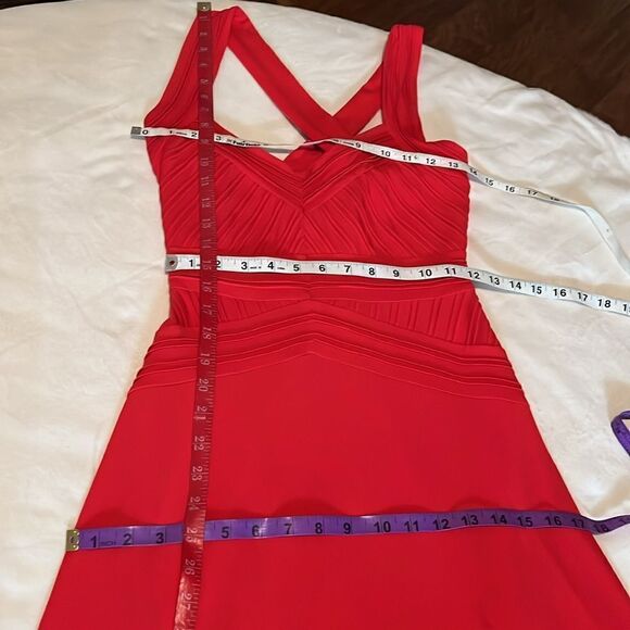 Calvin Klein Dress Small Red V Neck Slimming Ribbed Sleeveless Maxi Side Zipper - Picture 14 of 15